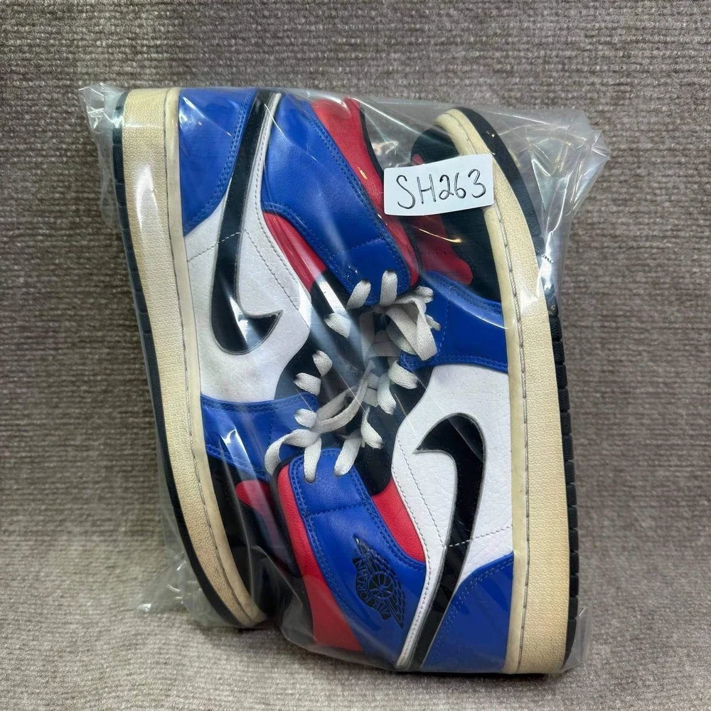 Nike Air Jordan 1 Mid Top 3 Men 8.5 Red‎ Blue Retro Basketball 554724-124